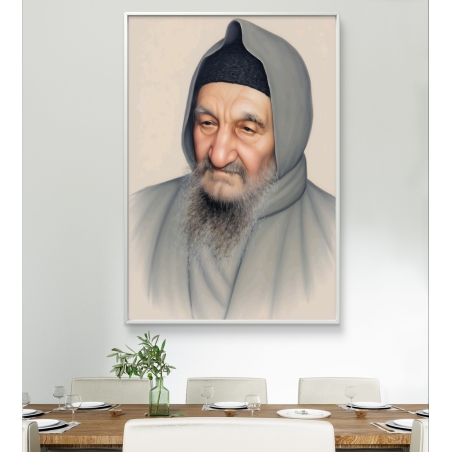 תמונת קנבס אומנותית ומרגשת של הבבא סאלי, עם עיצוב רך ומדויק המשדר קדושה וברכה, מתאימה לבתים יהודיים, בתי כנסת ועסקים המחפשים חיבור רוחני עמוק.
