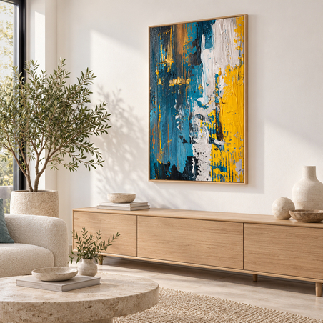 קנבס פרימיום מופשט בכחול וצהוב | Art Touch | דגם PR5805