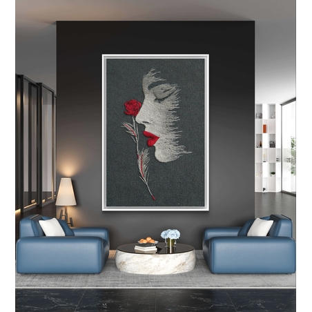 ורד אדום – תמונת קנבס פרופיל אישה עם ורד אדום על רקע כהה | CT2225