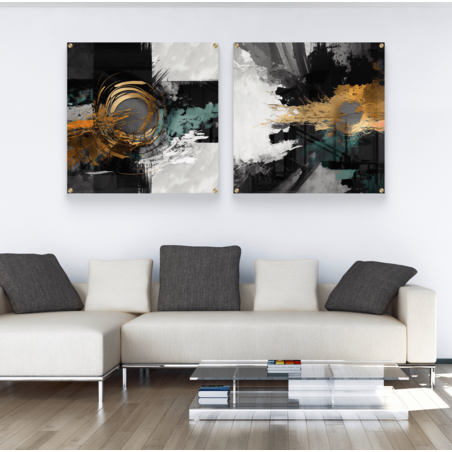 זוג תמונות אבסטרקט מרובעות בהדפסה ישירה על זכוכית דגם 170441