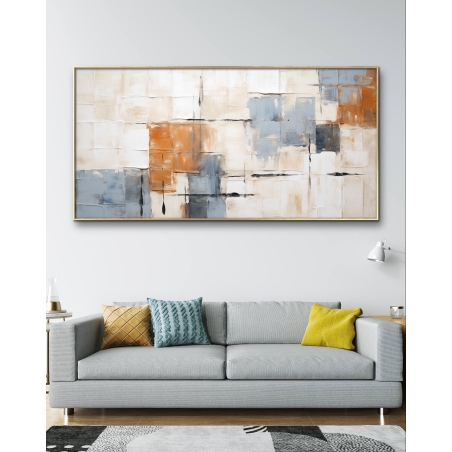 תמונת קנבס סגנון אבסטרקט גיאומטרי גוונים כהים כתום/תכלת דגם - R55101
