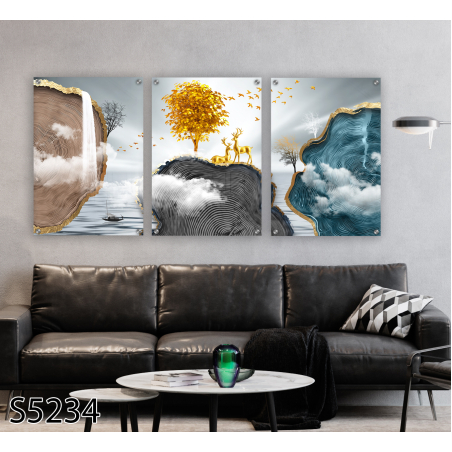 שלישיית תמונות לסלון מודפסות על זכוכית דגם S5234