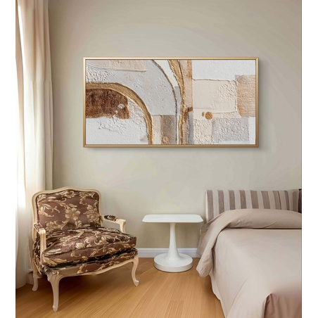 תמונת קנבס גדולה לסלון בעיצוב זהב ושמנת מבית תכשיט לבית