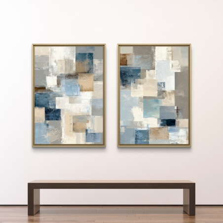 זוג תמונות קנבס בגווני כחול, בז’ ואפור בעיצוב מופשט מודרני מבית תכשיט לבית