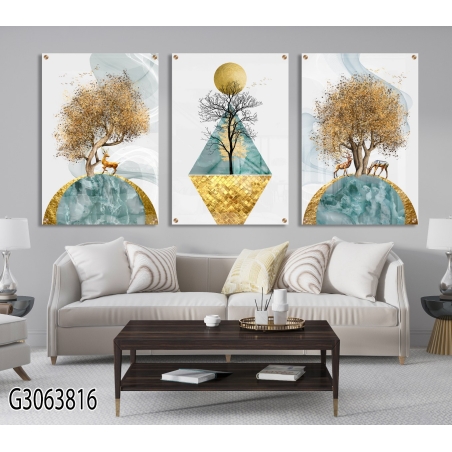 שלישיית תמונות לפינת אוכל או לסלון מודפסות על זכוכית דגם G3063816