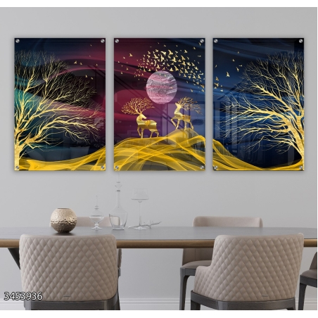 שלישיית תמונות לפינת אוכל או לסלון מודפסות על זכוכית דגם 3453936