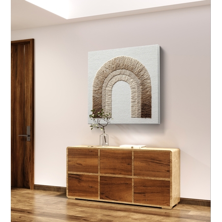 תמונת קנבס בוהו מינימליסטית עם קשת טקסטורה בגווני בז׳ ושמנת על רקע בהיר