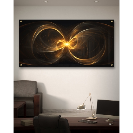 תמונת זכוכית למשרד , לסלון או לפינת אוכל אבסטרקט גוונים שחור/זהב דגם - H798004