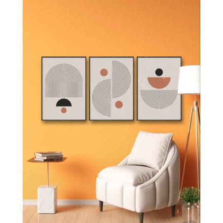 שלשה על קנבס כותנה למשרד בסגנון גיאומטרי מודרני גוון כתום דגם - A65104