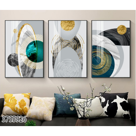 שלשה על קנבס בסגנון מופשט מתוח וממוסגר לחדר השינה או לסלון דגם 3755926