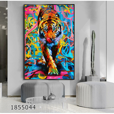 תמונה לסלון או למשרד מודפסת על קנבס כותנה נמר צבעוני דגם 1855044