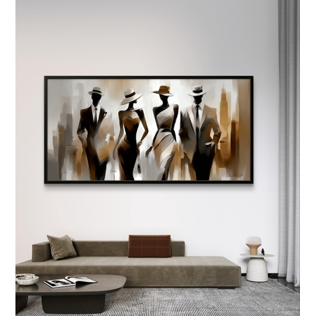 הליכה בעיר – תמונת קנבס דמויות אלגנטיות בגווני קפה ושמנת | CK7123