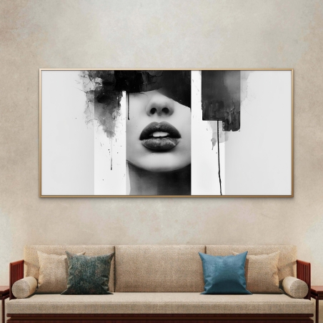תמונת קנבס לרוחב בשחור לבן של דיוקן נשי מסתורי בעיצוב מודרני מקולקציית NEXTGEN BY BAR מבית תכשיט לבית