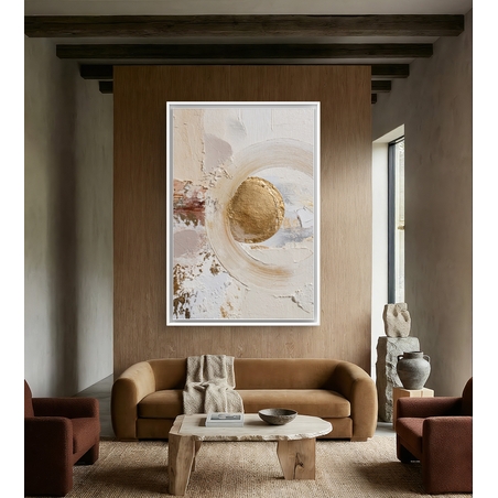 עיגול זהב שקט – תמונת קנבס אבסטרקט טקסטורלי בגווני שמנת, ורוד עתיק וזהב | CY1213