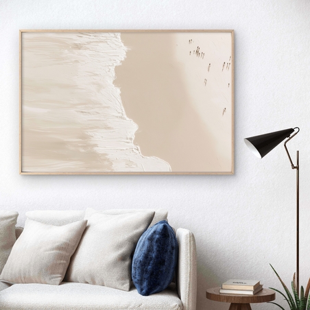 תמונת קנבס של חוף בצבעי שמנת עם גלים לבנים מודפסים בהדפסה חלקה ללא תבליט – NEXTGEN BY BAR