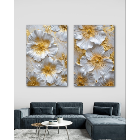 זוג תמונות קנבס לסלון בסגנון פרחוני 