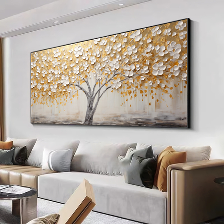 תמונת קנבס מקורית עץ בזהב לסלון או למשרד דגם 2807217