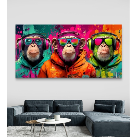 שלושת ה-DJ – תמונת קנבס קופים עם אוזניות בסגנון פופ-ארט | CY4513