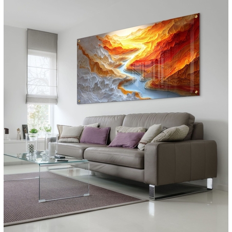 נהר האש – תמונת זכוכית תלת מימדית של קניון זורם בגווני כתום ולבן | GP1394