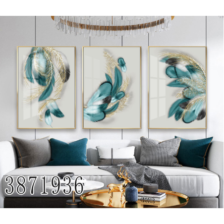 שלישיית תמונות נוצות מעוצבת דגם 3871936