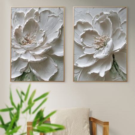 זוג תמונות קנבס של פרחים לבנים במראה תלת־ממדי טבעי ואלגנטי מקולקציית NEXTGEN BY BAR מבית תכשיט לבית