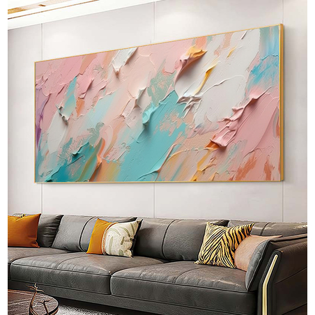 תמונת קנבס מהממת סגנון אבסטרקט גוונים תכלת וורוד דגם - L52015