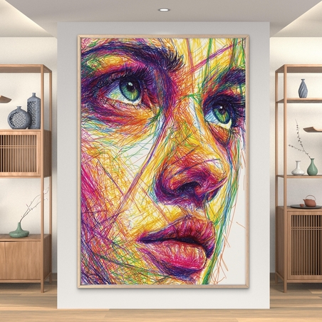 דיוקן מופשט צבעוני בקווים דינמיים על קנבס – NEXTGEN BY BAR