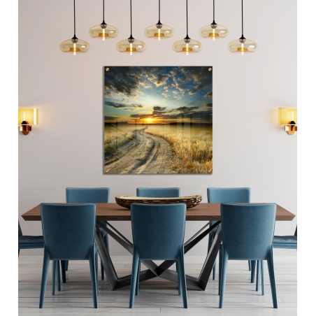 תמונת זכוכית מרובעת כביש בשקיעה צהובה דגם 5823615