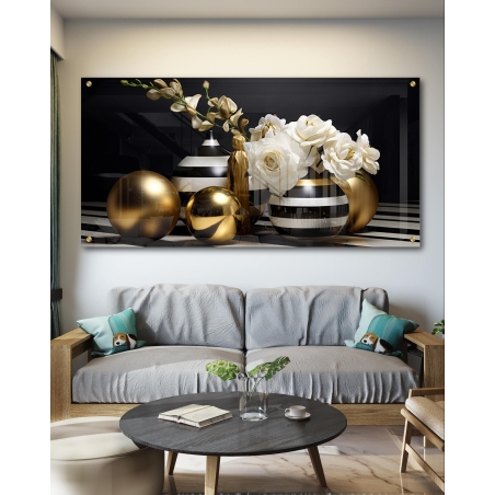 תמונת זכוכית לסלון בסגנון גאומטרי תלת מימד 