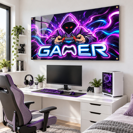 תמונת זכוכית GAMER בניאון סגול וכחול | דגם GG7775