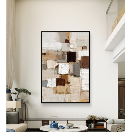 קומפוזיציית בלוקים בגווני שמנת, בז׳ וחום – תמונת קנבס אבסטרקטית | DX5111