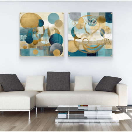 זוג תמונות אבסטרקט מרובעות בהדפסה ישירה על זכוכית דגם 1742030