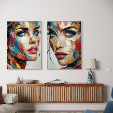 זוג תמונות קנבס צבעוניות של דיוקנאות נשים בעיצוב אמנותי מודרני מקולקציית NEXTGEN BY BAR מבית תכשיט לבית
