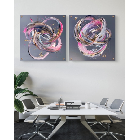 זוג תמונות זכוכית - גאומטרי תלת מימד 