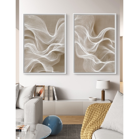 סט זוג קנבסים מודרניים בגוונים טבעיים עם קווים עדינים