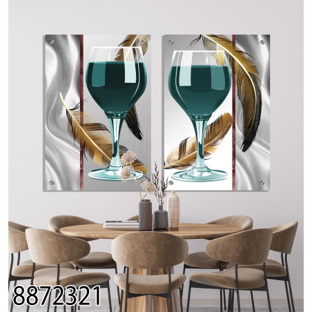 זוג תמונות  בהדפסה ישירה על זכוכית לפינת אוכל או לסלון דגם 8872321