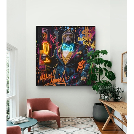 גורילה ביג בוס – תמונת LED צבעונית עם שלט רחוק, סוללות ותאורה ייחודית דגם LED1012 - מידה 83*83 ס