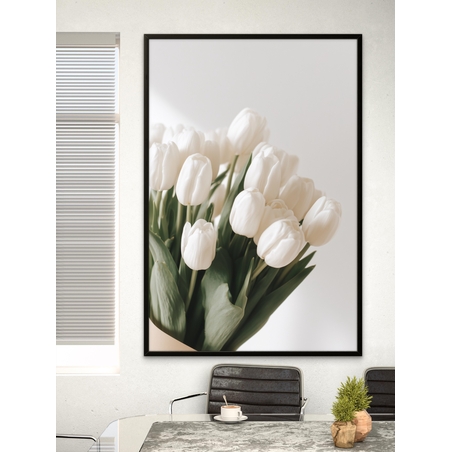 תמונת קנבס של זר טוליפים לבנים ברקע בהיר וסגנון נקי – NEXTGEN BY BAR