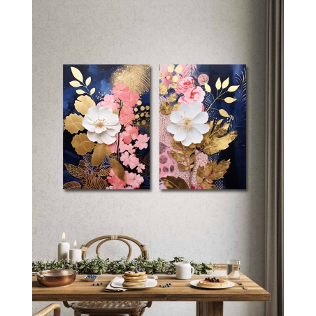 זוג תמונות קנבס לסלון בסגנון פרחוני 