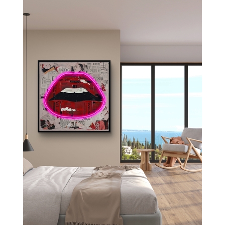 תמונת שפתיים ניאון ורוד – אמנות LED על סוללות עם שלט רחוק--מידה 83*83 ס