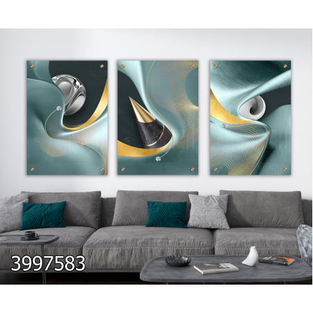 שלישיית תמונות תלת מימד לסלון מודפסות על זכוכית דגם 3997583