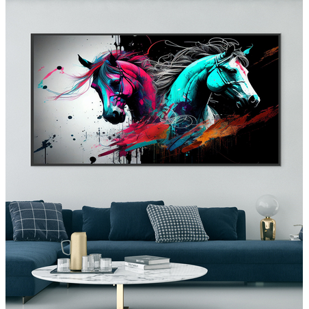 תמונת קנבס גרפיטי סוסים מעוצבת ממוסגרת לחדר שינה או לסלון דגם 89711310