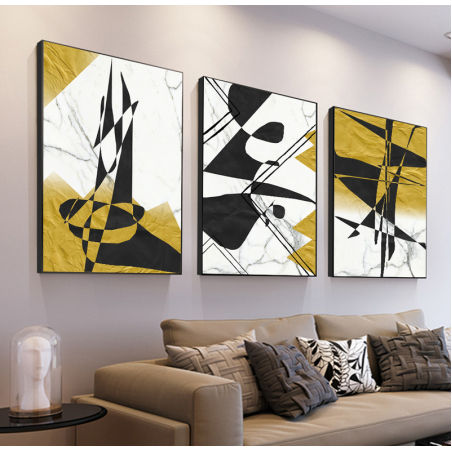 שלשה על קנבס אבסטרקט מתוח וממוסגר לחדר השינה או לסלון דגם 0428899
