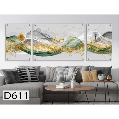 תמונה מחולקת לסלון מודפסת על זכוכית דגם D611