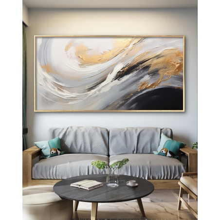 תמונת קנבס ממוסגרת אבסטרקט זהב דגם 511235 בד כותנה מקצועי
