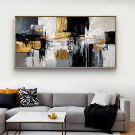 תמונת קנבס בגווני שחור, לבן וזהב בעיצוב אבסטרקטי מודרני מבית תכשיט לבית