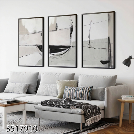 שלשה על קנבס בסגנון מופשט מתוח וממוסגר לחדר השינה או לסלון דגם 3517910