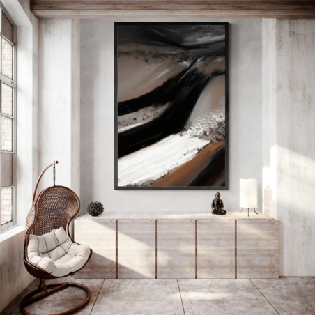 תמונה לסלון או למשרד אבסטרקט גוונים של חום ושחור מודפסת על קנבס דגם  -775611