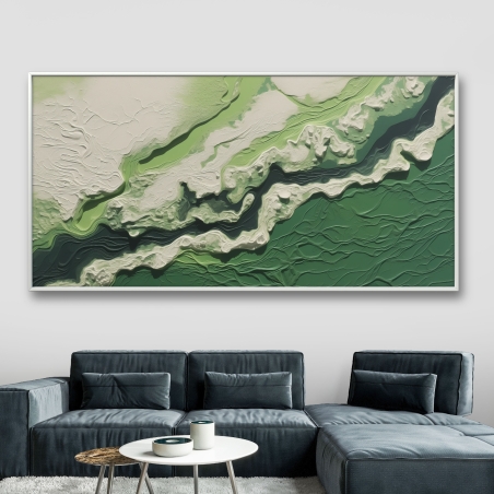 תמונת קנבס מהממת בסגנון אבסטרקט מריחות צבע בגוונים ירוק ולבן דגם  - A19191