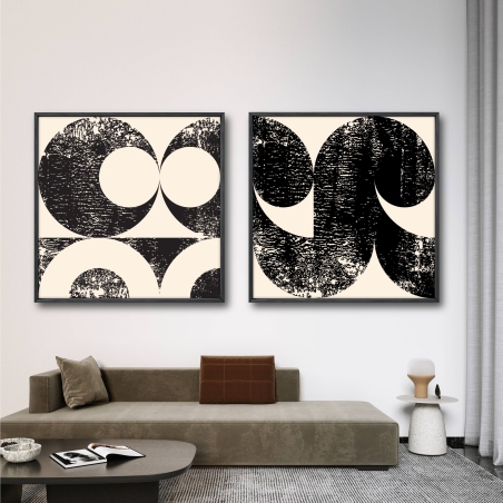 זוג תמונות מרובעות גיאומטרי מודרני גוונים שחור ולבן דגם  - A64003